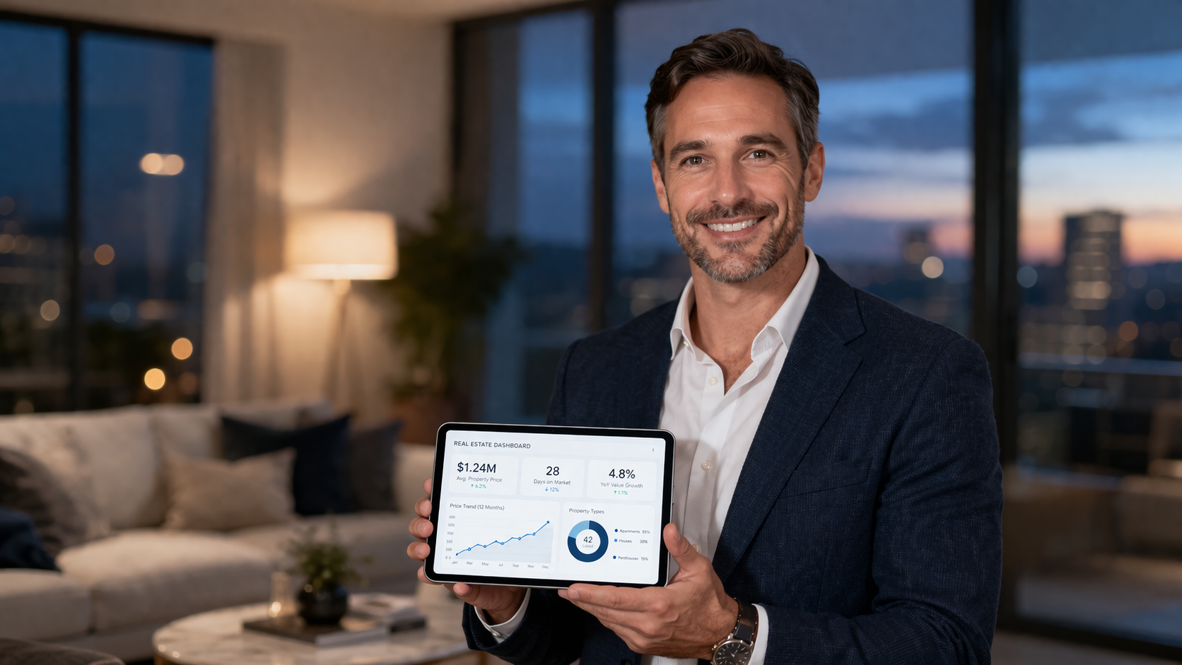 Panel de control inmobiliario en tablet
